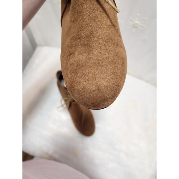 NEW DIRECTIONS WOMENS 9 BROWN BOOTIES CEDAR LACE UP SUEDE WEDGES CONTEMPORARY - Picture 14 of 16